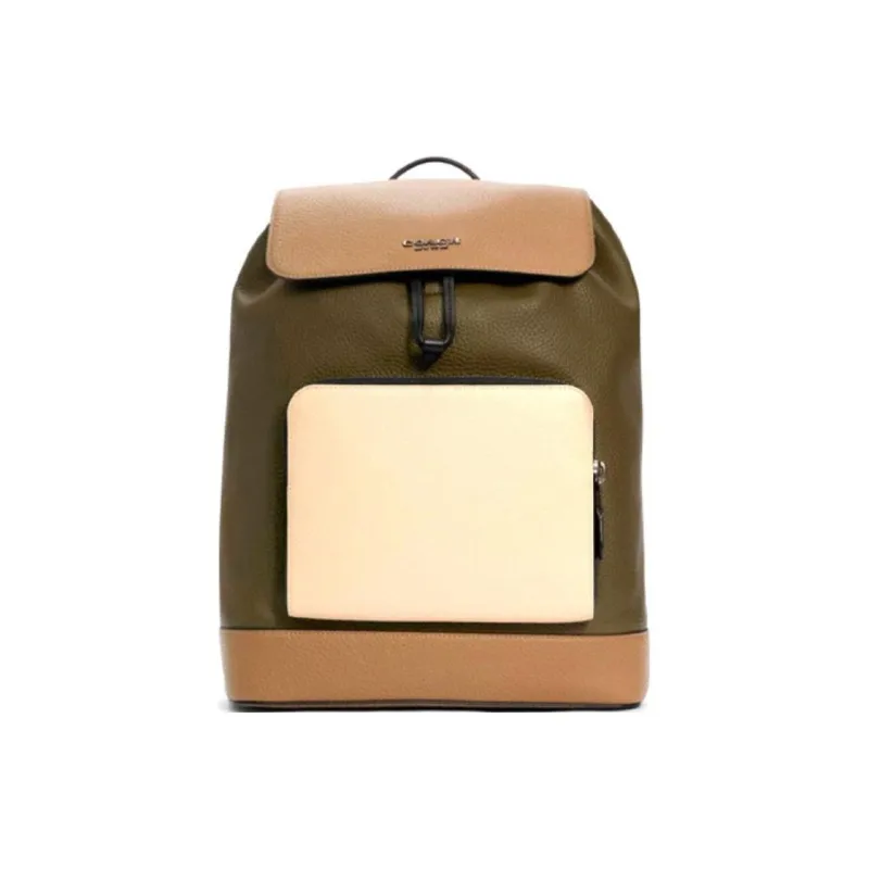 COACH Turner Cow Leather Backpack Large Size Men's Jasper Khaki Multicolor-0