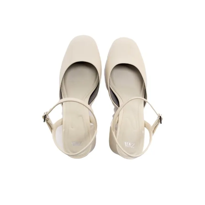 ZARA Chunky Heel High Heels 5cm Women's Beige-2