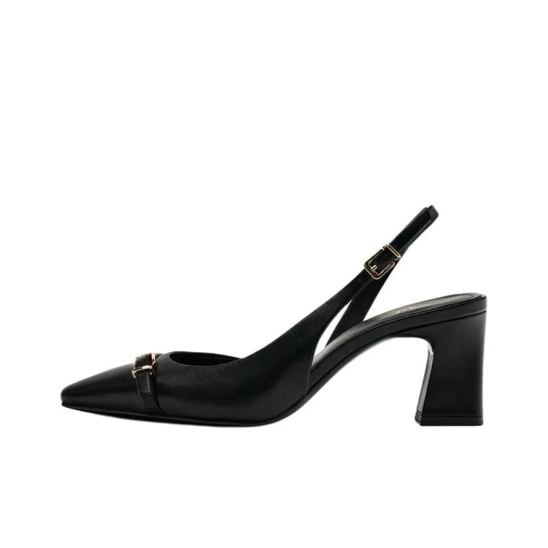 ZARA Chunky Heel High Heels Women's Black-0
