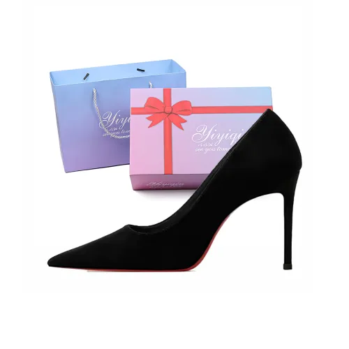 Take The Qin Slim Heel High Heels 10cm 8cm 6cm Women
s Black Gift Box Set