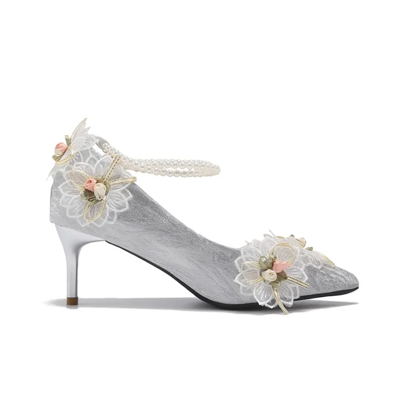 Take The Qin Slim Heel High Heels 8cm Women's Silver Gift Packs-3