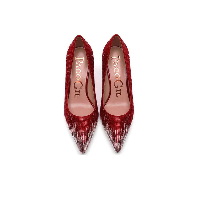 PACO GIL Slim Heel High Heels 7.5cm Women's Red-2