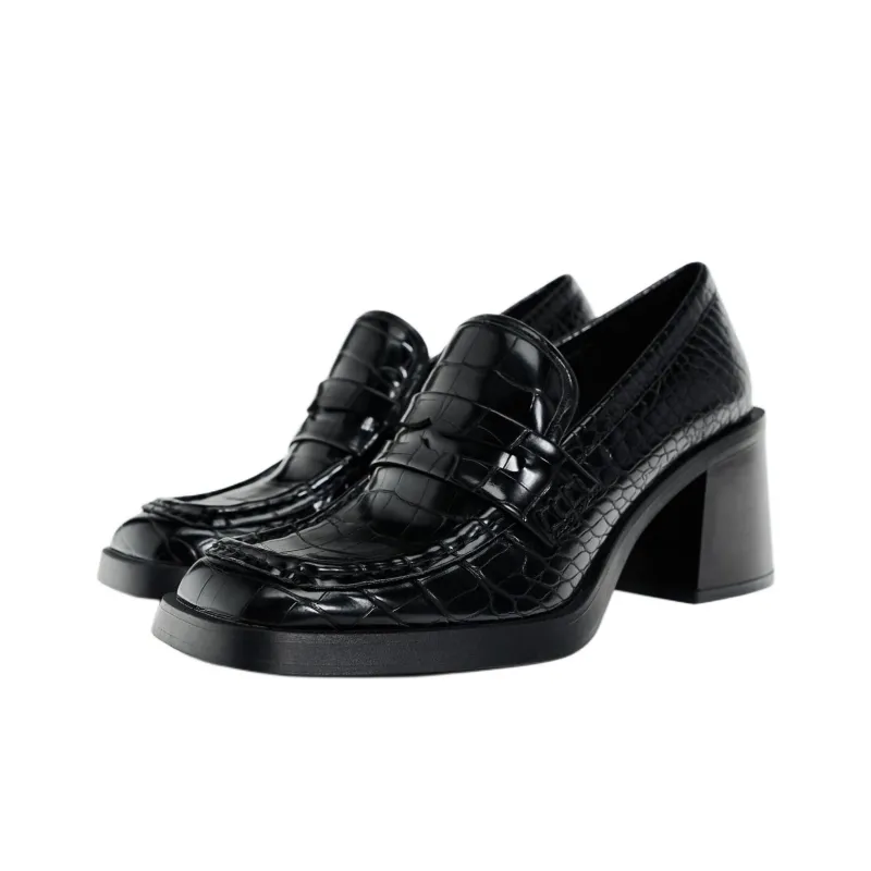 ZARA Chunky Heel High Heels 8cm Women's Black-2