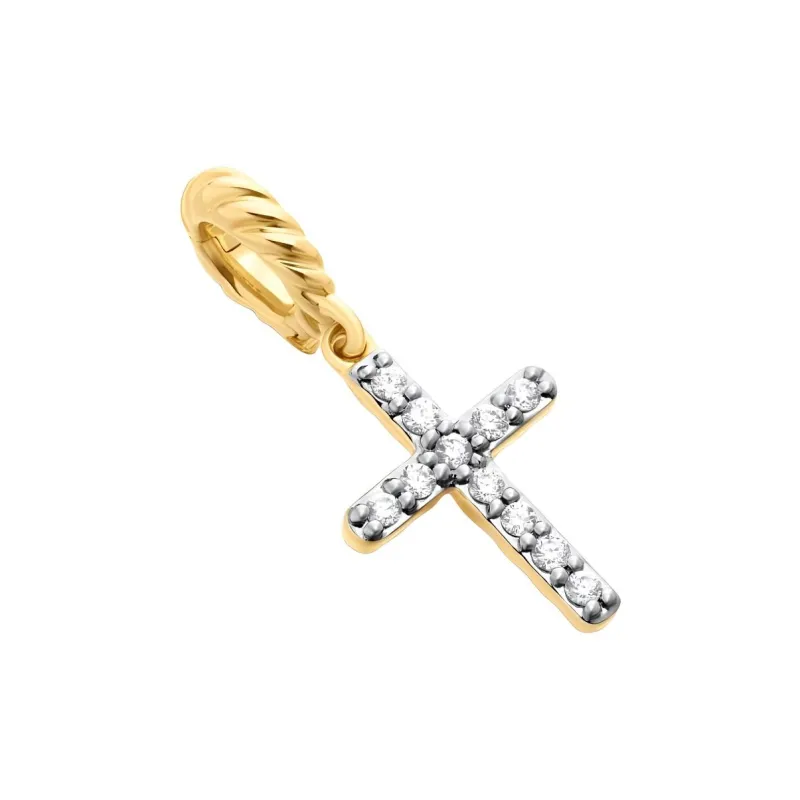 David Yurman 18kt Yellow Gold Cable Collectibles Cross Diamond Amulet 17mm-1