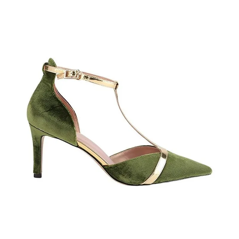 MORRELL MAXIE Slim Heel High Heels Women's Green Gold-1