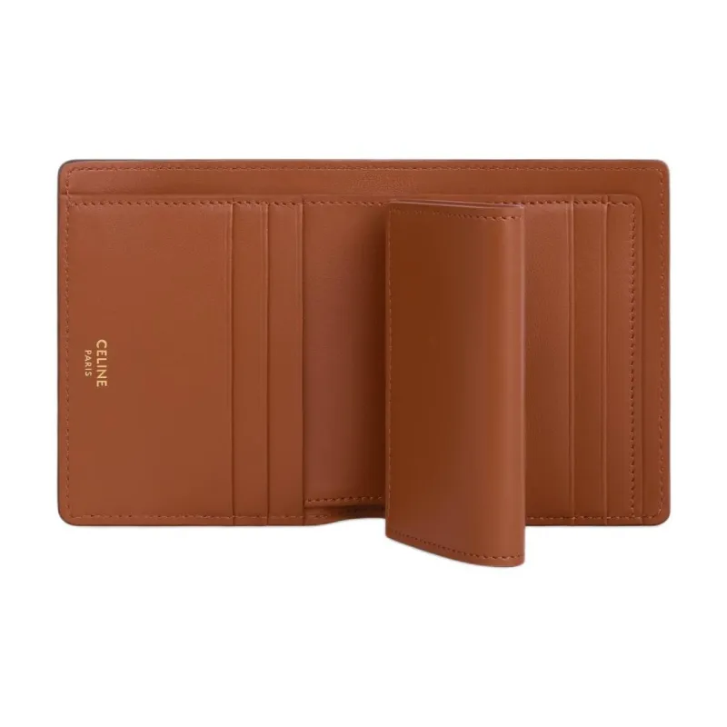 CELINE Cow Leather Wallet Small Size Women's Brown-3