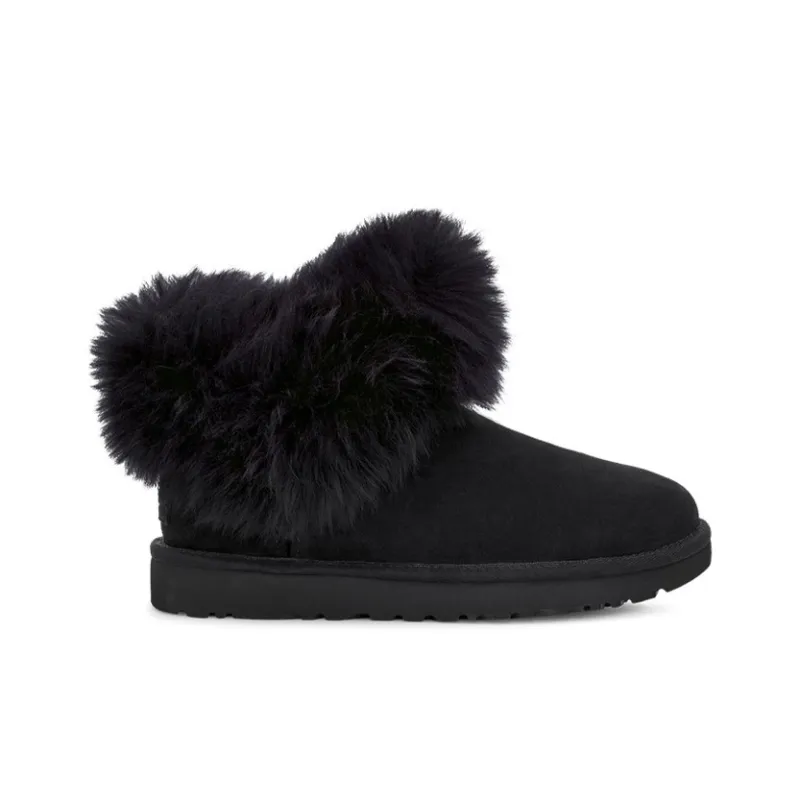 UGG Classic Mini Fluff Collar Fleece Lined Black Women's-1