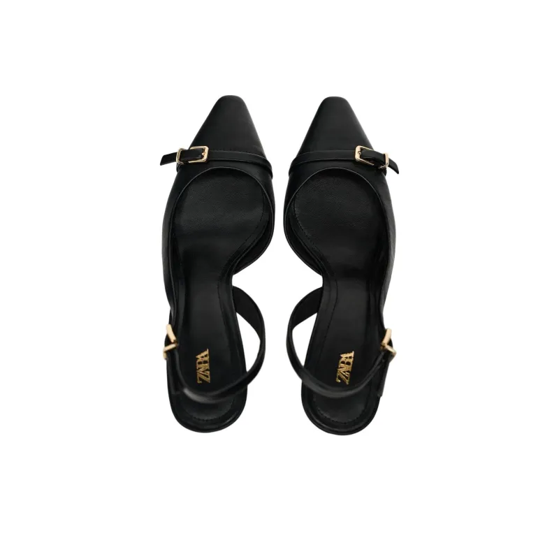 ZARA Chunky Heel High Heels Women's Black-3