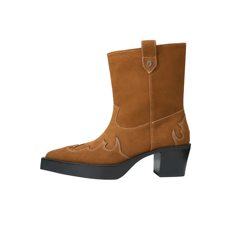 Lost In Echo Pointed Toe Black Platform High Heel Western Cowboy Boot Ankle Boots-3