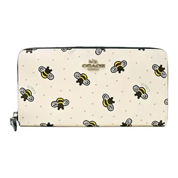 COACH PVC Polyvinyl Chloride Wallet Women's White With Light Blue Polka Dots