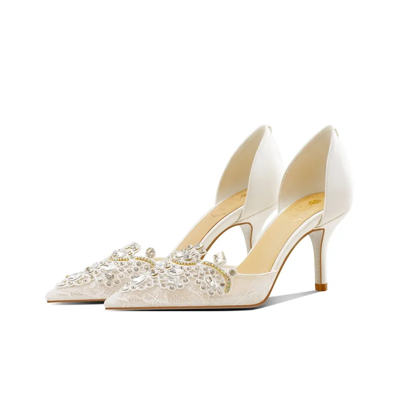 ROSE CASTLE Slim Heel High Heels 7cm Women's White-1