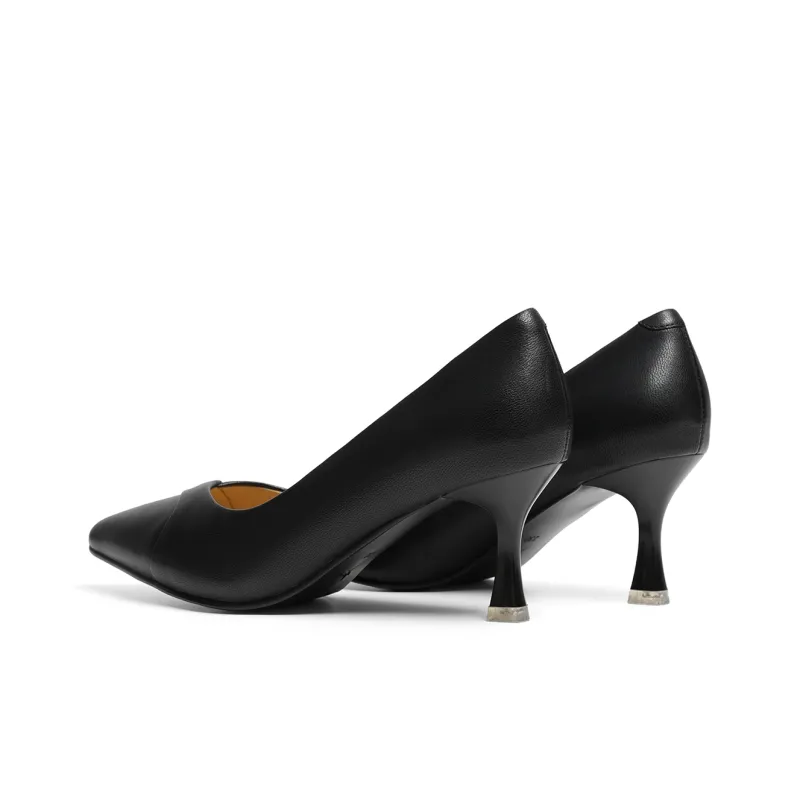 RED DRAGONFLY Unlined Shoes Slip on Slim Heel High Heels 6.5cm Women's Black/Ecru-6