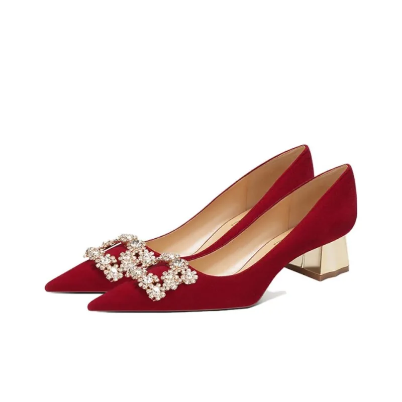 Zubumei Chunky Heel High Heels 4CM Women's Red-1