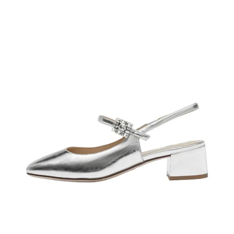 Staccato Mother Of Pearl Sugar Cube Chunky Heel Shiny High Heels 4.5cm Women's-0