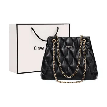 CinvaiKrose PU Bonded Synthetic Leather Shoulder Bag Crossbody Bag Armrest Tote Bag Large Size Women's Black