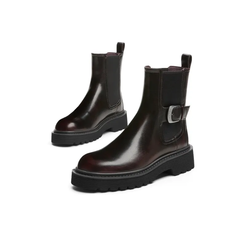 CHARLES&KEITH Small CK Ankle Boots 4.3cm Women's Black/Dark Brown Dark Brown/Chalk White-7