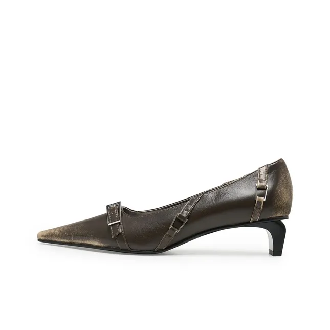 Lost In Echo Fashion Pointed Toe Low Vamp High Heels Unlined Shoes Leather Shoes-14