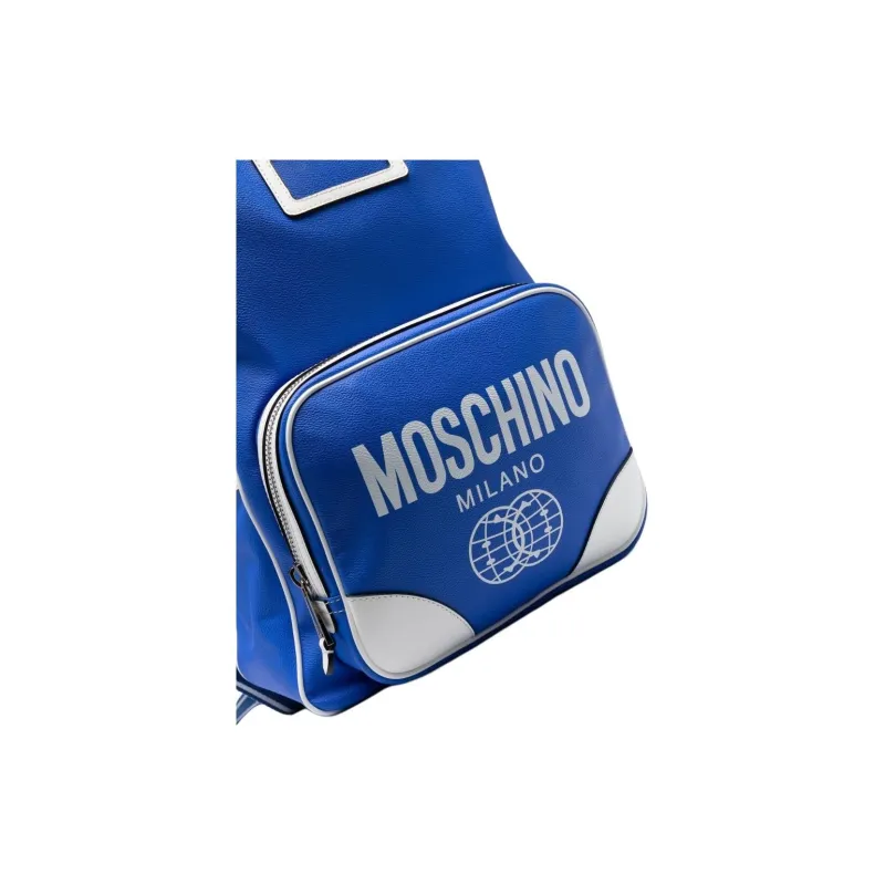 MOSCHINO SMILEY Collaboration Fabric With Leather Backpack Men's Iron Blue-2