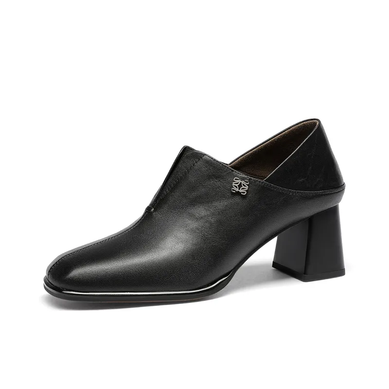 GOLDLION Chunky Heel High Heels Women's Black-1