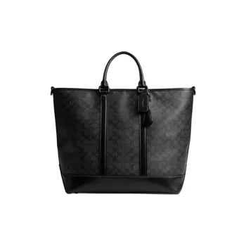 COACH Artificial Leather Tote Bag Shopping Bag One Shoulder Handbag Large Size Men's Charcoal Gray