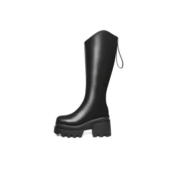 Golden Silk Rabbit Knee high Boots 9cm Women's Black