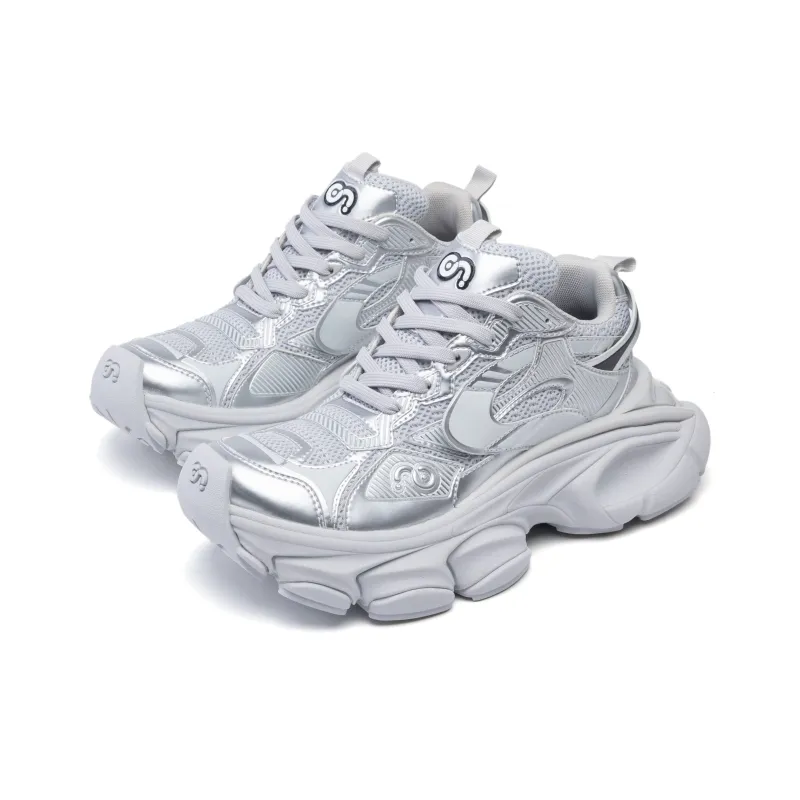 CN Skate Abrasion Resistant Breathable Height Increasing High Top Chunky Sneakers Women's Silver-1