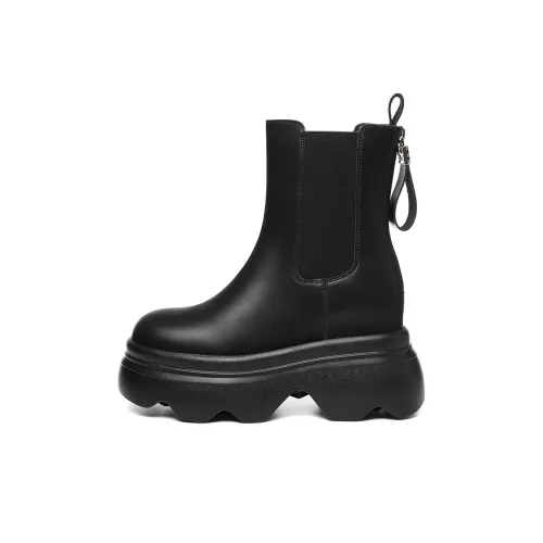Golden Silk Rabbit Short Chelsea Boots 6cm Women's