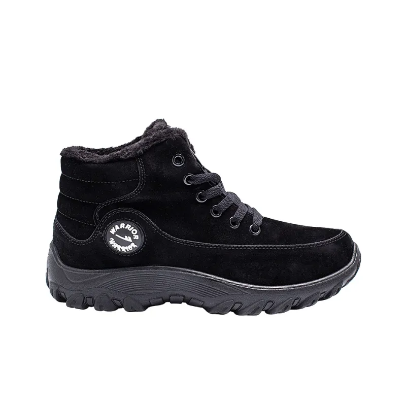 Warrior Warrior Thickened And Fleece Lined Padded Shoes Warm And Wear Resistant Short Outdoor Boots Men's Black-1