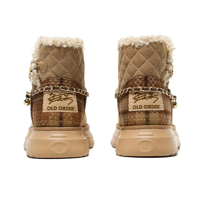 ZHAOTAIYANGLIANMING x OLD ORDER Warm Height Increasing Slip Resistant Short Snow Boots Unisex Brown-3