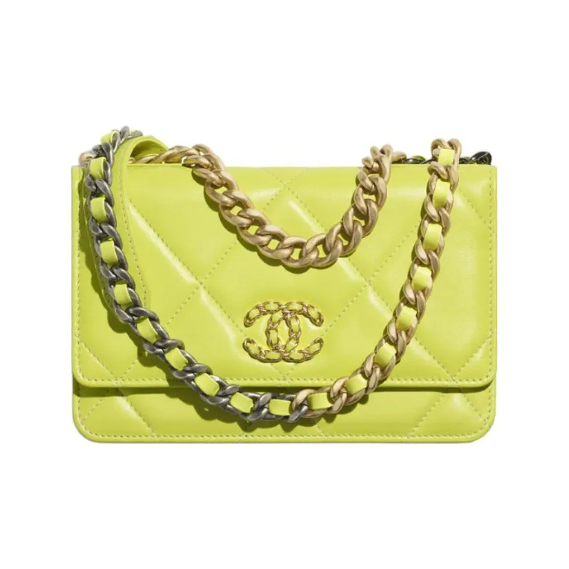 CHANEL 19Bag Sheepskin Handbag, Shoulder Bag, Crossbody Bag Women's Neon Yellow-0
