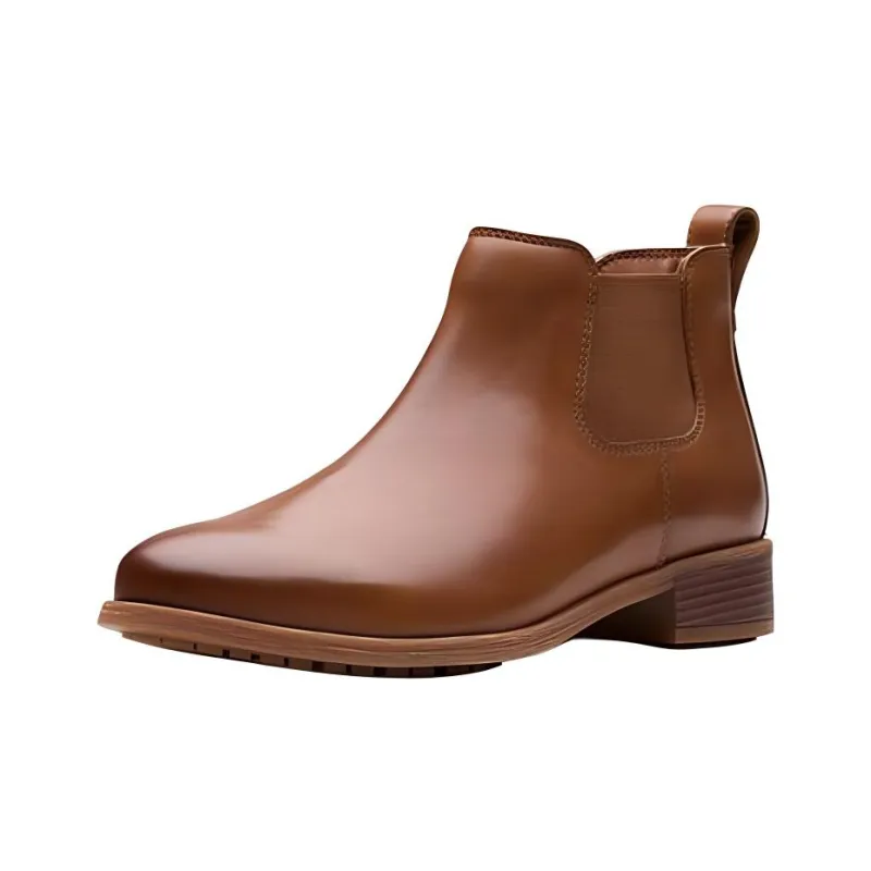Clarks Short Chelsea Boots Women's Brown-1
