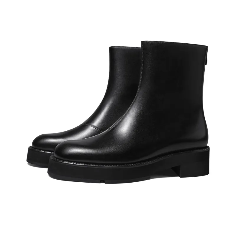 THOM WILLS British Style Fashion Versatile Casual Chelsea Leather Boots Ankle Boots Men's Black-1
