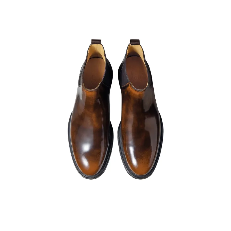 THOM WILLS British Business Versatile Formal Wear Leather Boots Short Chelsea Boots Men's Dark Brown Repainted-2