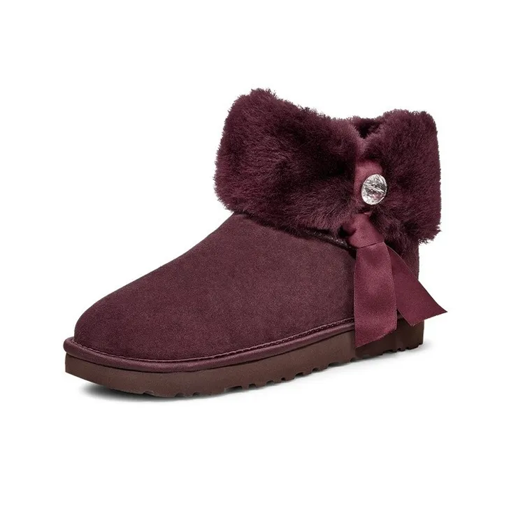 UGG Cinched Fur Mini Snow Boots Purple/Red Women's-2