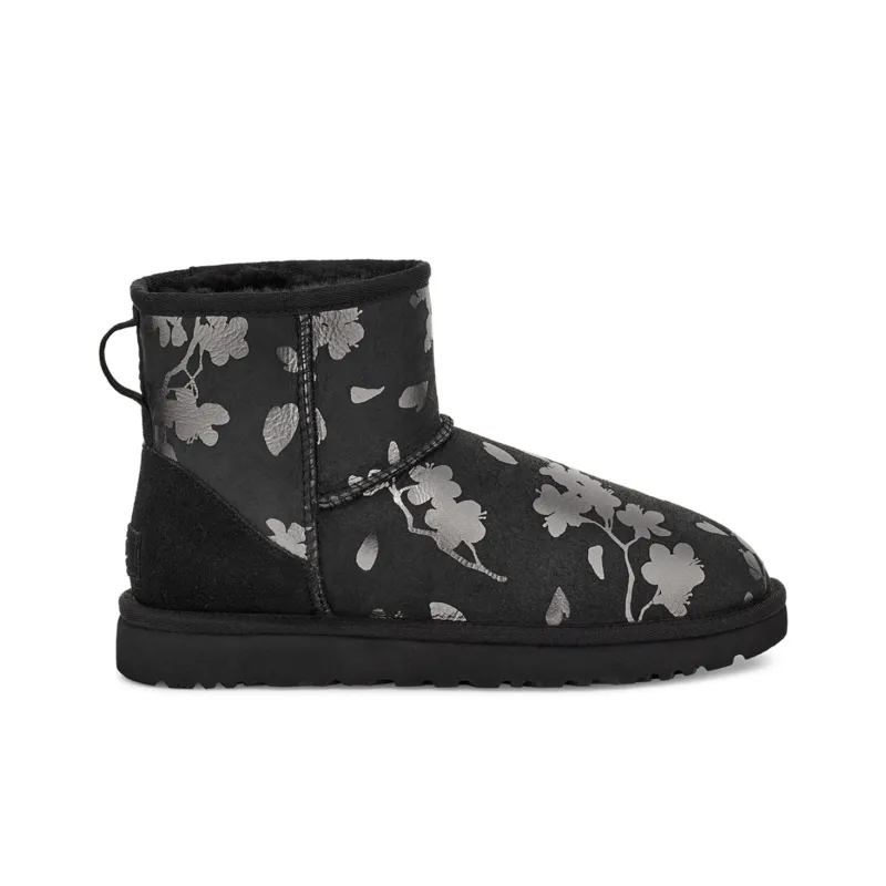 UGG Classic Mini Floral Foil Fleece Lined Black Women's-1