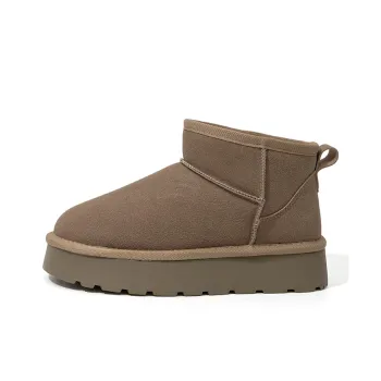 Feiyue Warm Wear Resistant Cushioning Height Increasing Slip Resistant Short Snow Boots Women's Khaki