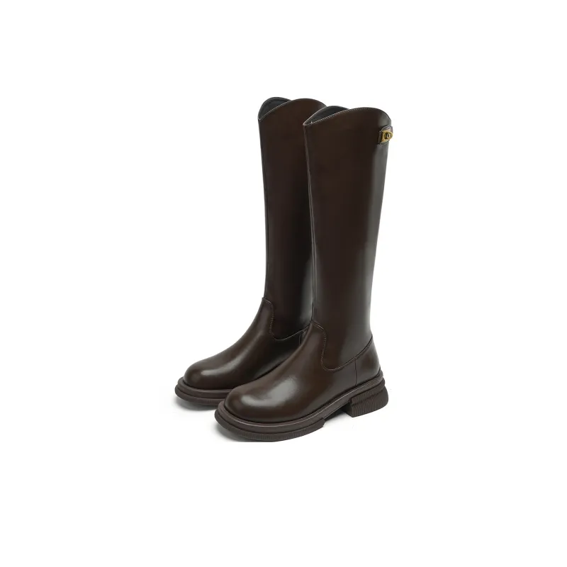 FOXER Knee high Boots 4.5cm Women's Brown-4