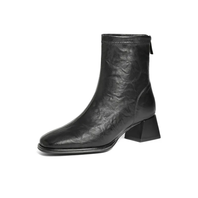 BELLE Ankle Boots Women's Khaki/Ecru/Black/Black, Pleated Leather/Brown, Pleated Leather-13