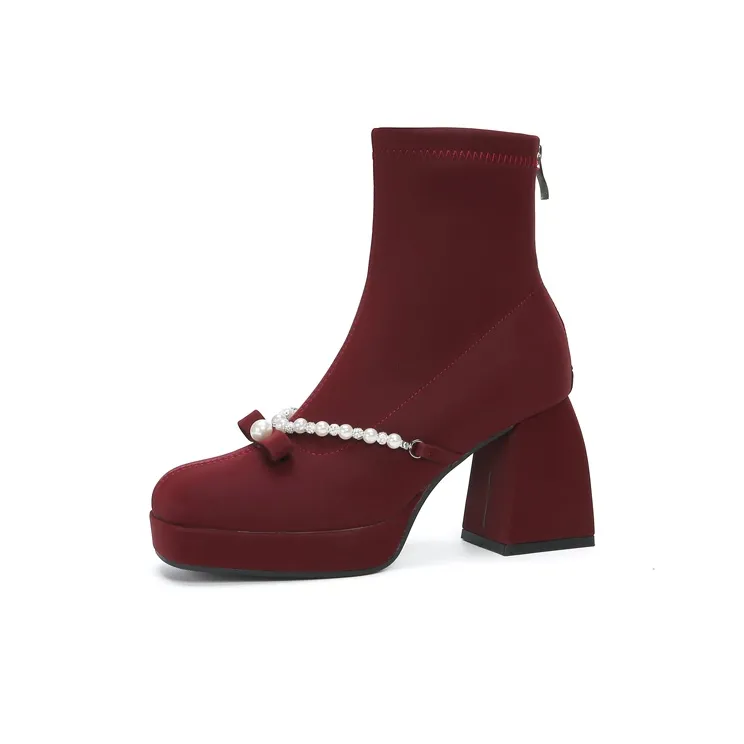 TADSW Ankle Boots Women's Ecru/Burgundy-4