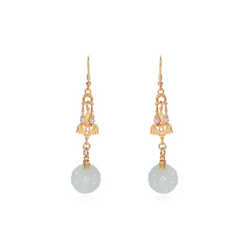 Long Fu Earrings White Jade/Pale Greenish White Jade Women's