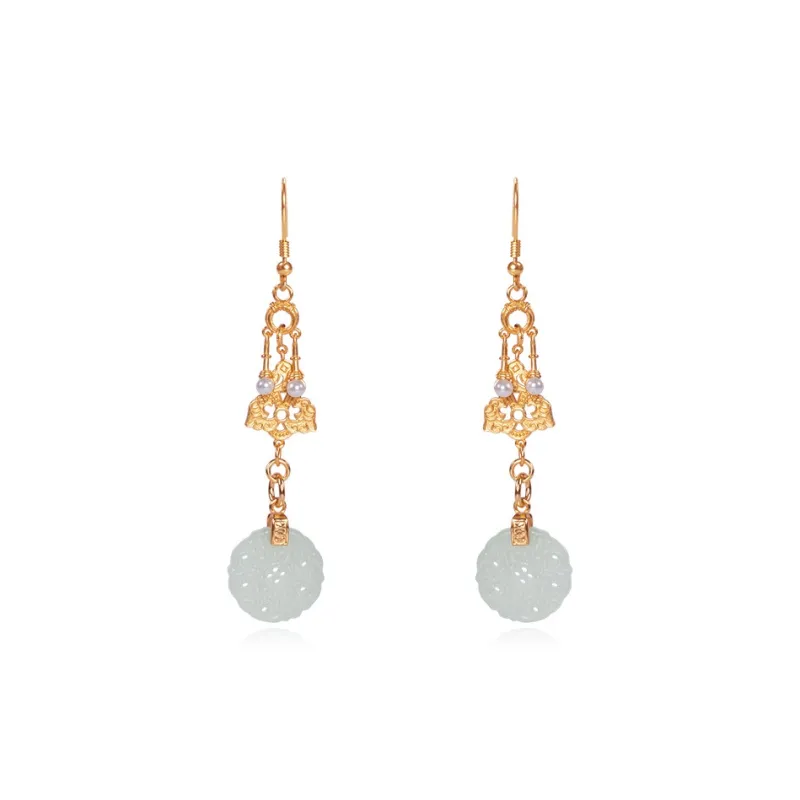 Long Fu Earrings White Jade/Pale Greenish White Jade Women's-0