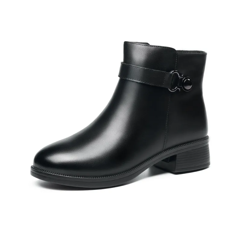 AOKANG Ankle Boots 4cm Chunky Heel Women's Black-1