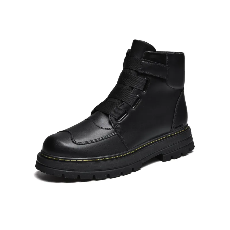 AIPSEN Ankle Boots Unisex Black Leather Upper-1