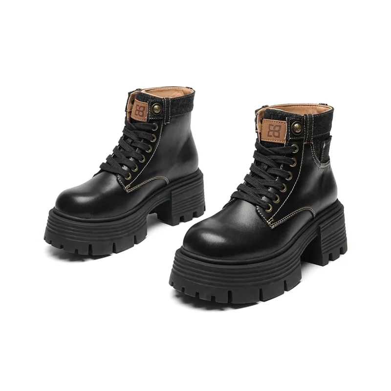 EBLAN Short Mid Calf Martin Boot Women's Black-1