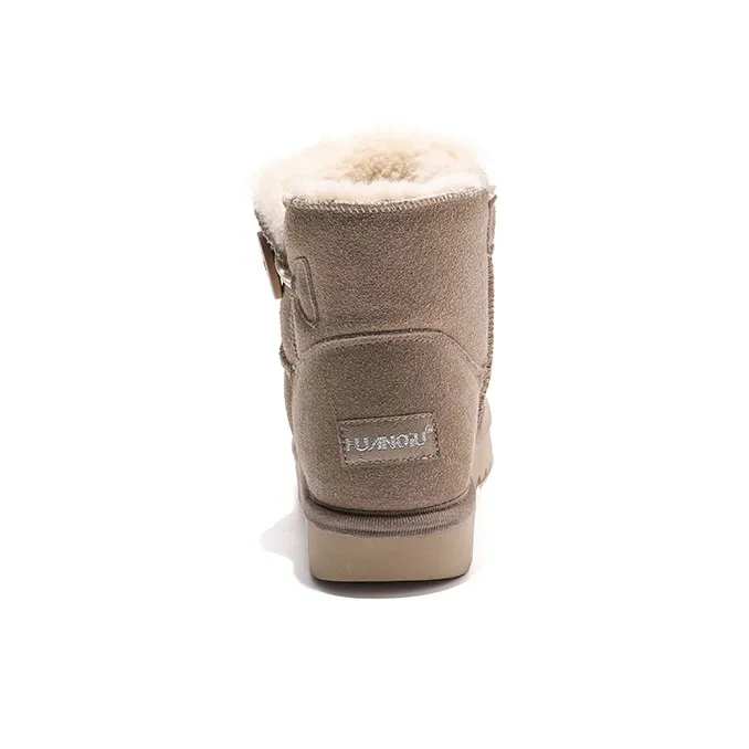 HUANQIU Warm And Wear Resistant Short Mid Calf Snow Boots Women's Brown-3