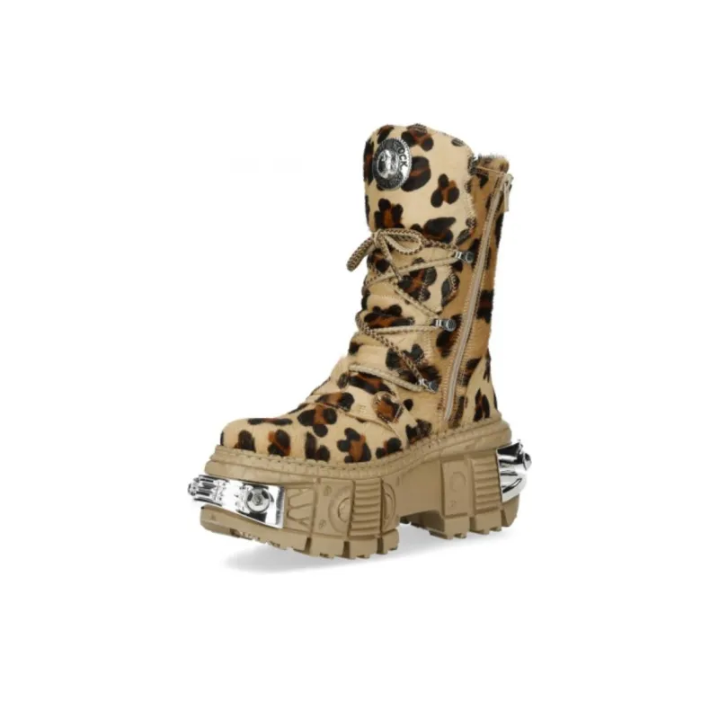 NEW ROCK Ankle Boots Unisex Brown Leopard Print-2