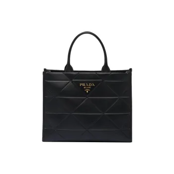 PRADA Leather Tote Bag Shopping Bag Handbag Large Size Women's Black