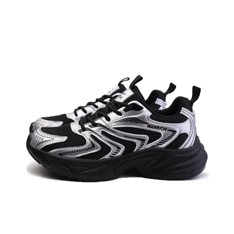 Warrior Anti Slip And Wear Resistant Height Increasing Low Top Chunky Sneakers Women's Silver Black-2