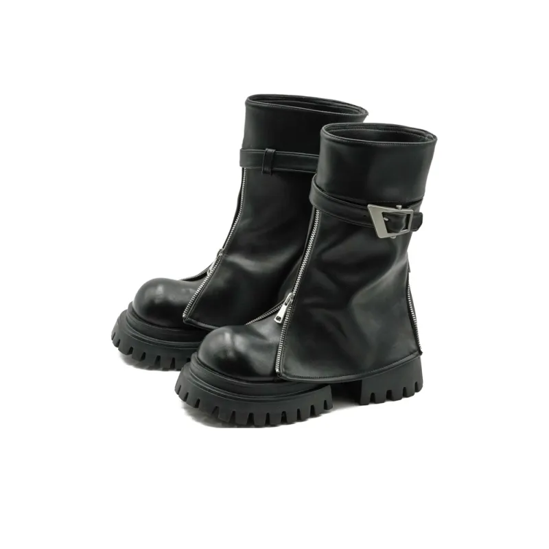 Little Sue Trendy Versatile Fashion, British Style, Chunky Derby Foldover Boots Fleece Lined Ankle Boots Women's-13