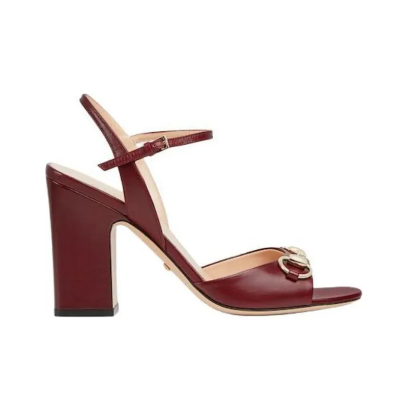 GUCCI Horsebit Strap Sandals 9.5cm Women's Red-1